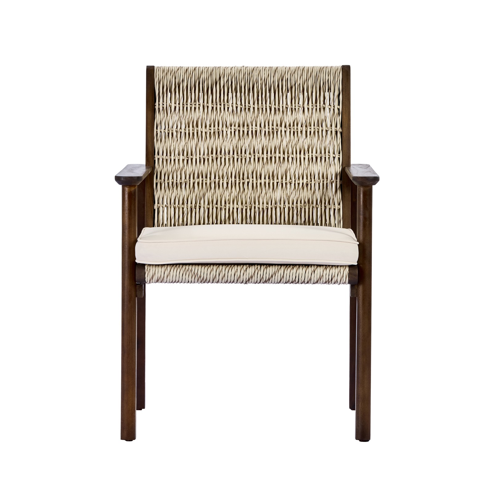 Acacia Wood Wicker Rattan Patio Dining Chair with Cushion (Set of 2)