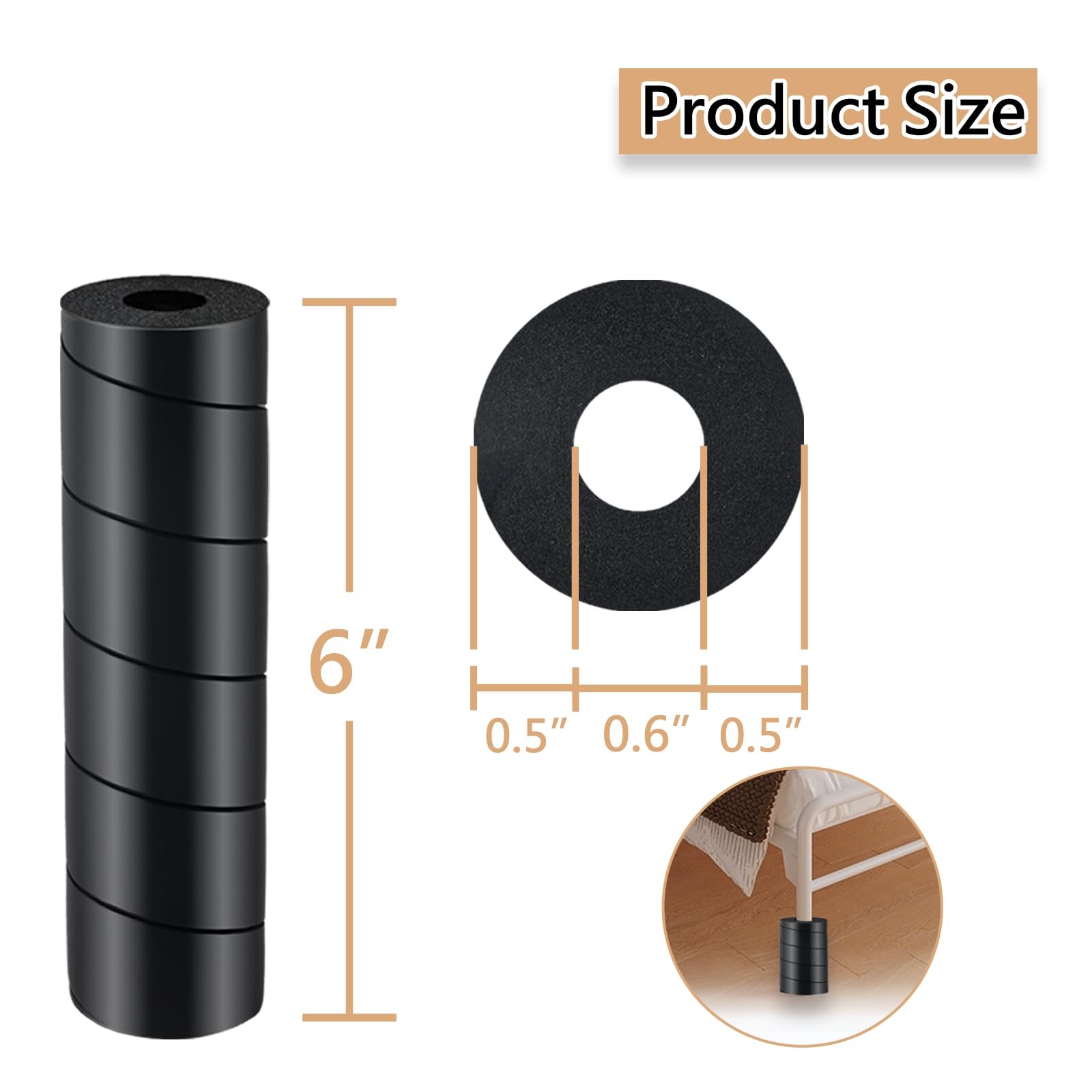 Bed Frame Toe Guards, 4Pcs Non Slip Leg Protectors, Furniture Safety, Black