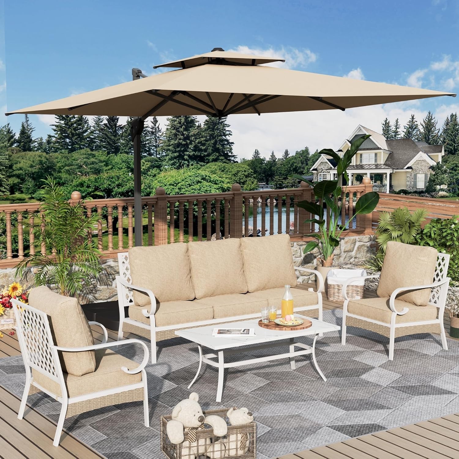 4 PCS Patio Furniture Set Outdoor Conversation Set w/ Metal Chair for Backyard