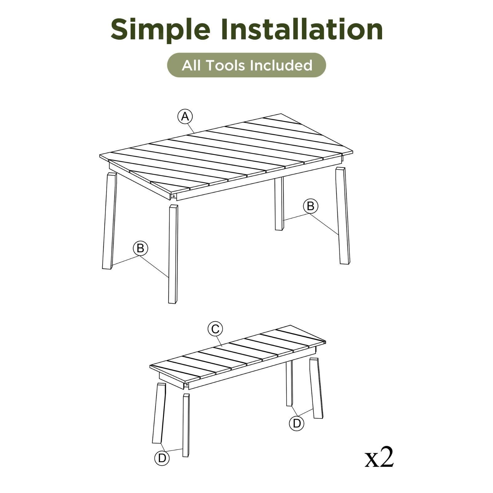 GO 3 Pieces Acacia Wood Table Bench Dining Set for Outdoor & Indoor Furniture