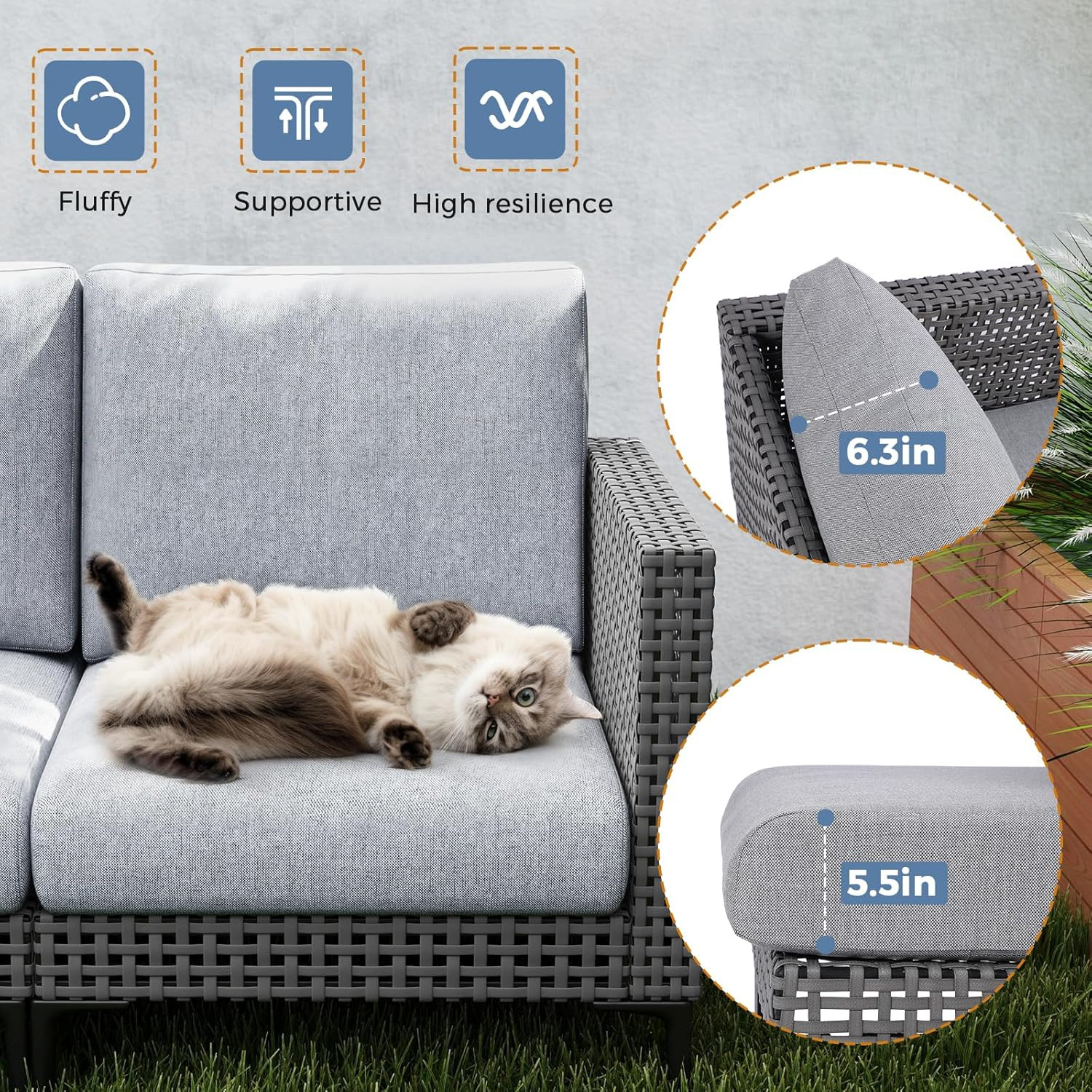 Outdoor Patio Sofa Conversation Set–Rattan 4 Seats Comfortable Couch for Garden,