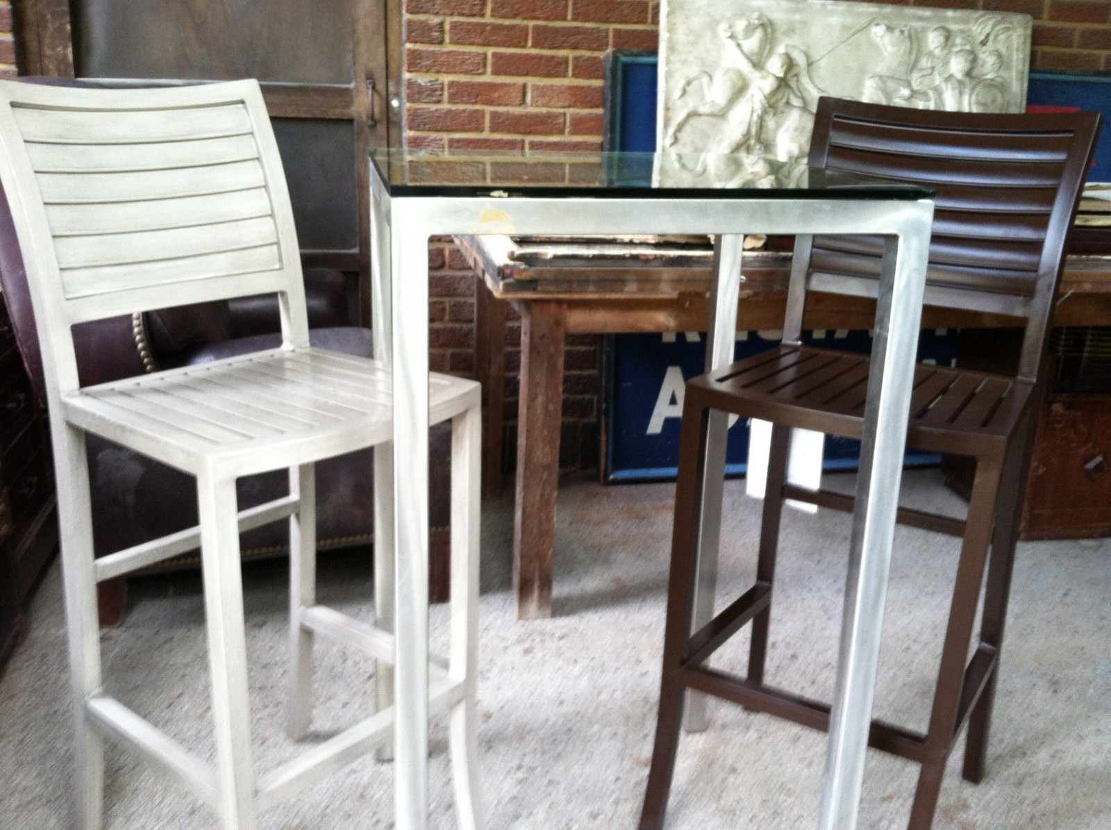 NEW Two 30″ Aluminum Palm Bar Stools Bistro Set Table Patio Furniture HI QUALITY