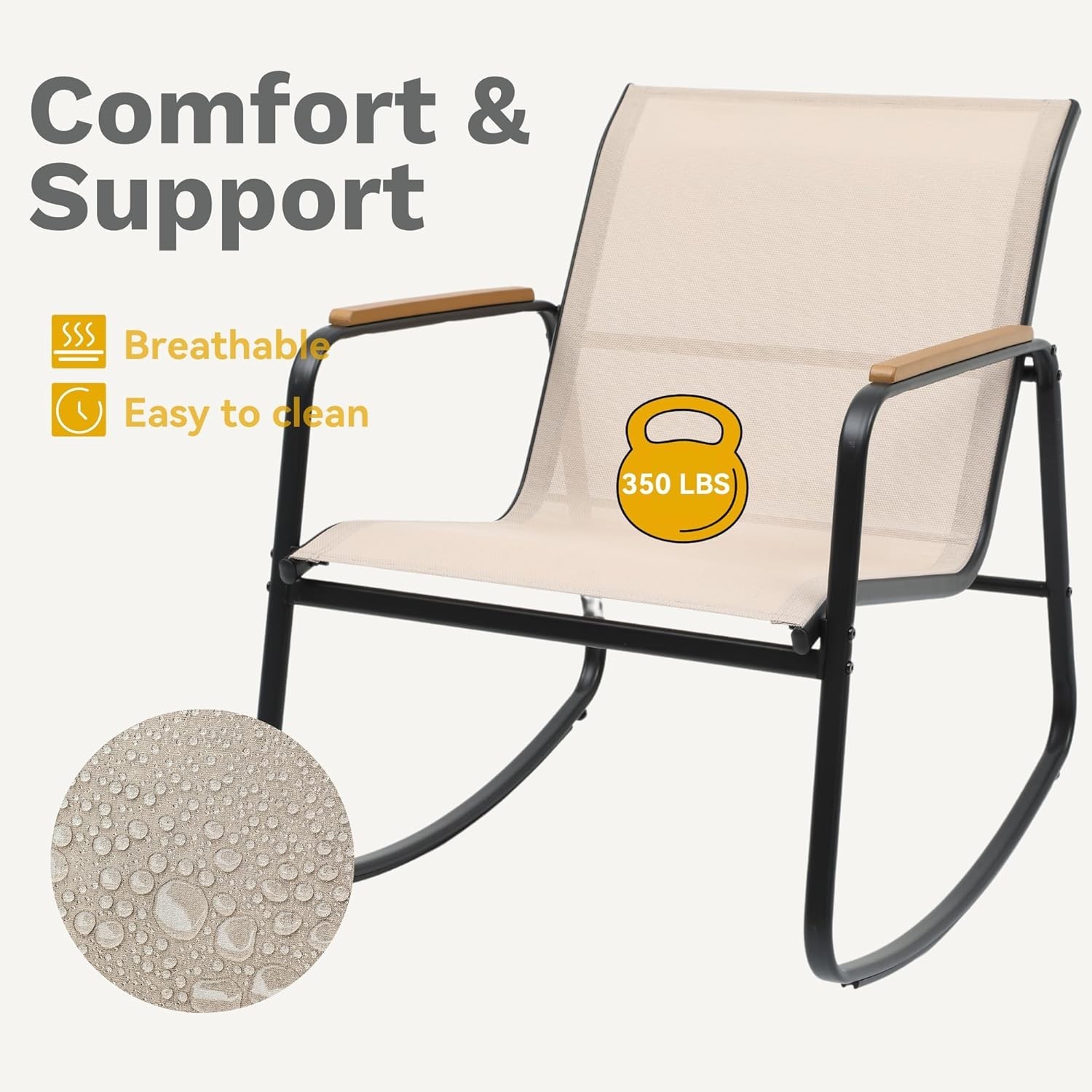 Patio Rocking Bistro Set, 3 Piece Durable Textilene Outdoor Furniture Set