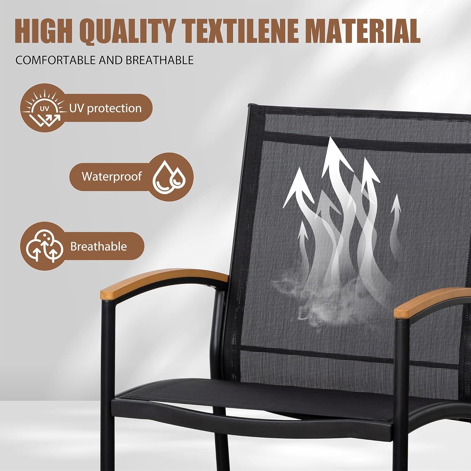 3 Piece Outdoor Rocking Bistro Set Textilene Fabric Small Patio Furniture Set