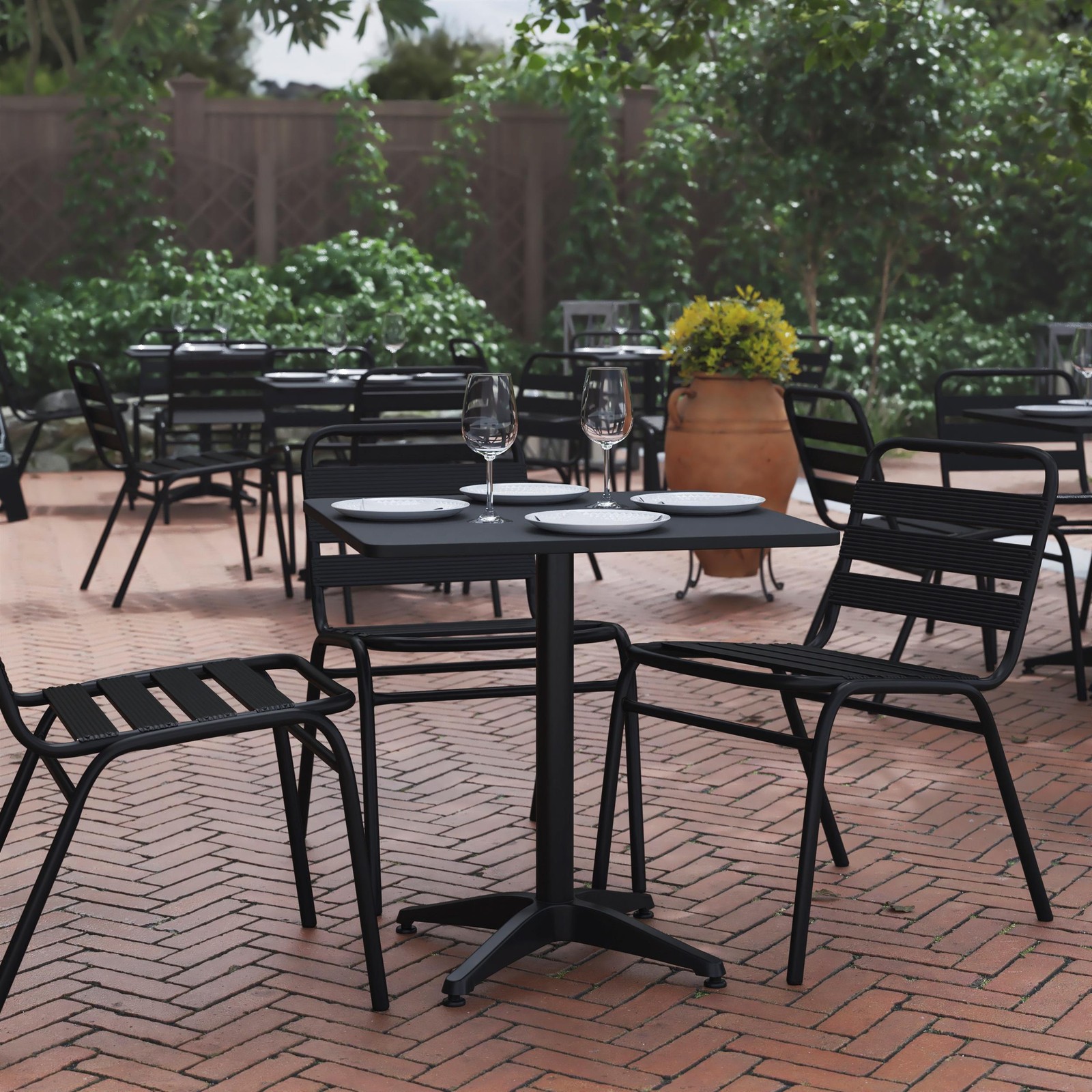 27.5″ Square Metal Smooth Top Indoor-Outdoor Table with Base – Black