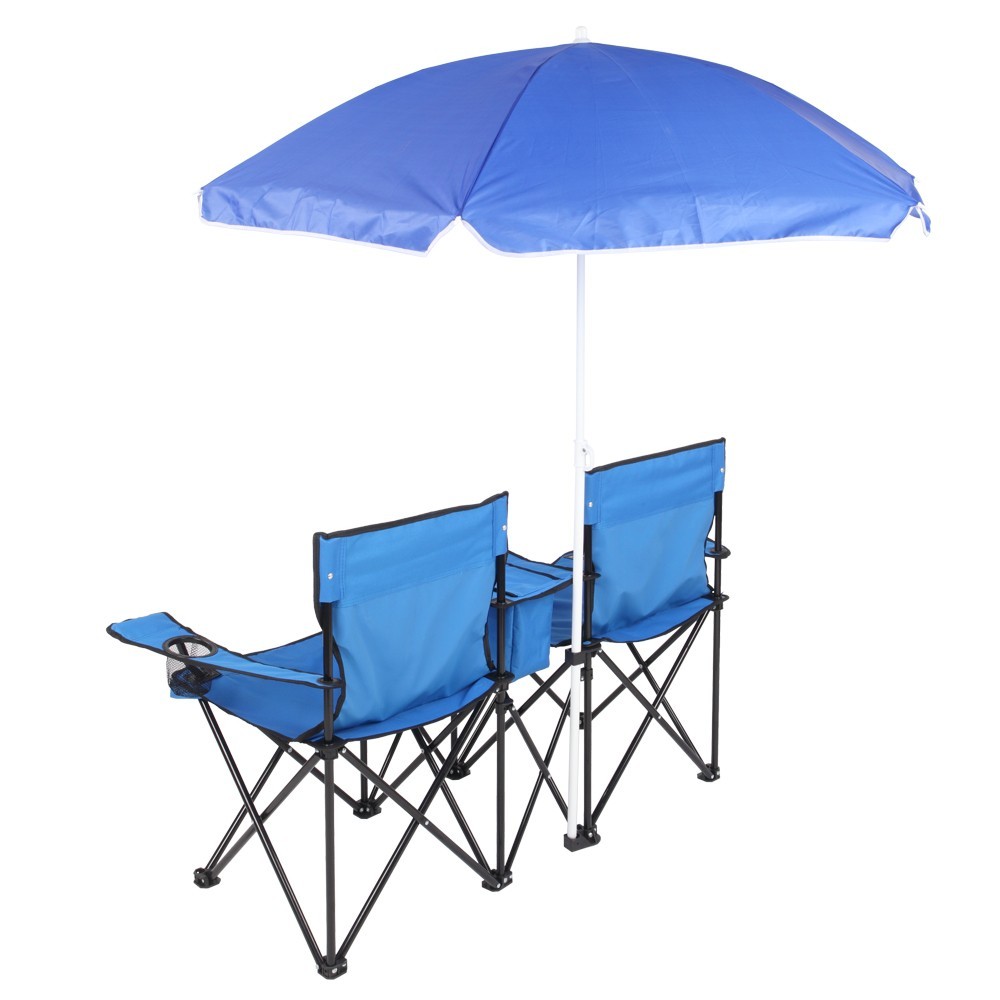 ❄️FREE SHIPPING!❄️2 Foldable Outdoor Chairs & Umbrellas 4 Camping or Tailgating!