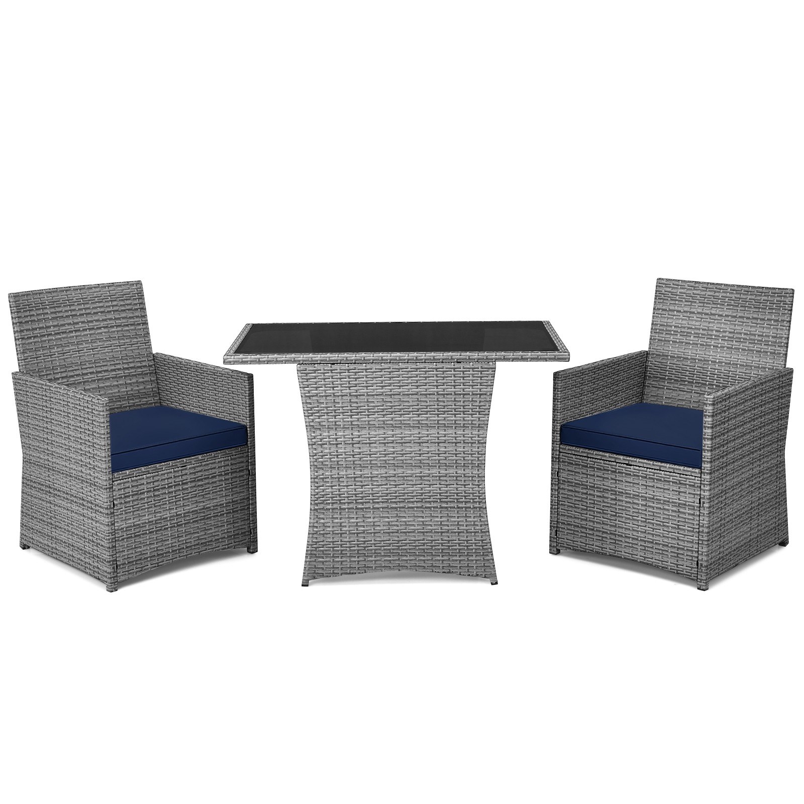 Costway 3PCS Patio Rattan Furniture Set Cushioned Sofa Armrest Garden Navy