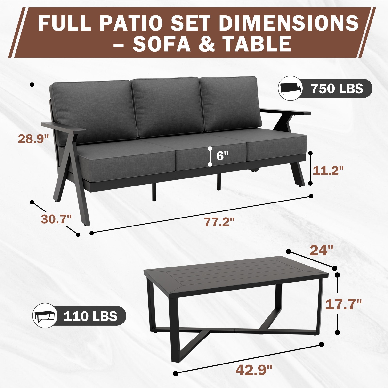 EAGLE PEAK 2 Piece Modern Outdoor Furniture Set Metal Patio Furniture Set