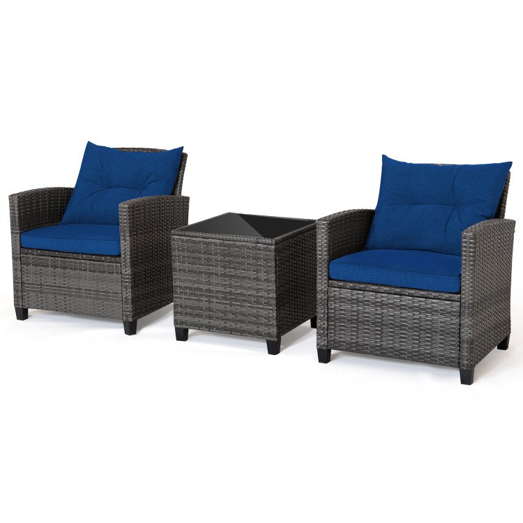 Mix Gray PE Rattan 3-Pc Set with 19.5in Glass Table