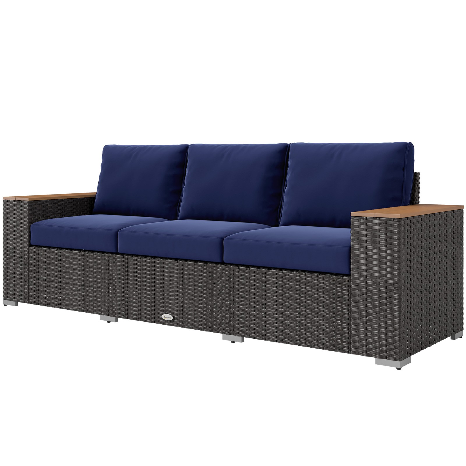 Navy Blue 3-Seat Outdoor Sofa, Wicker Patio Sofa, Wide Deep Seats, 4″ Cushions