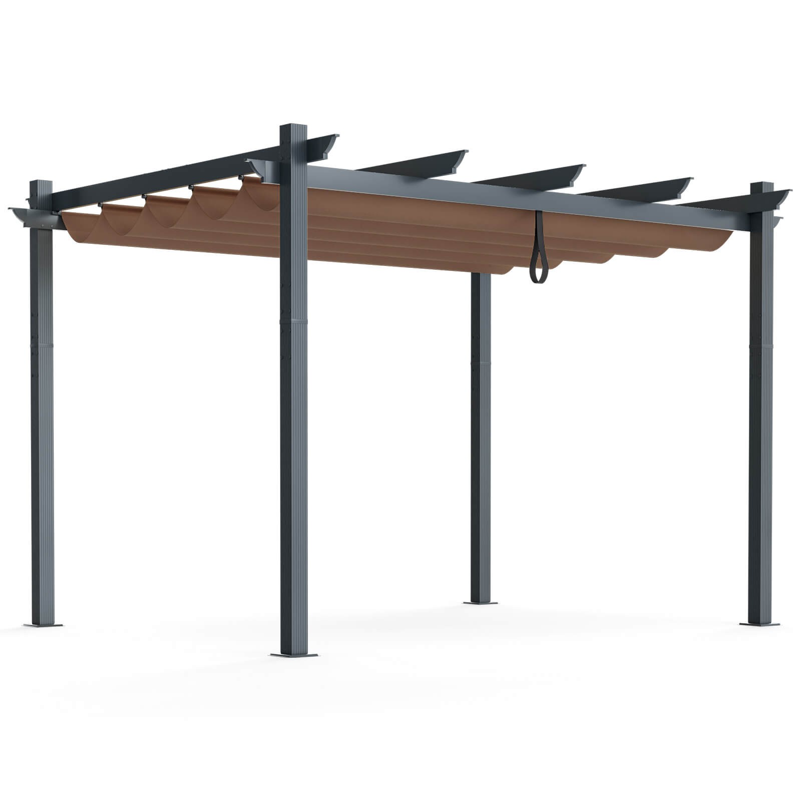 Outdoor 10x12ft Aluminum Retractable Pergola Canopy Shelter Grape Trellis Brown