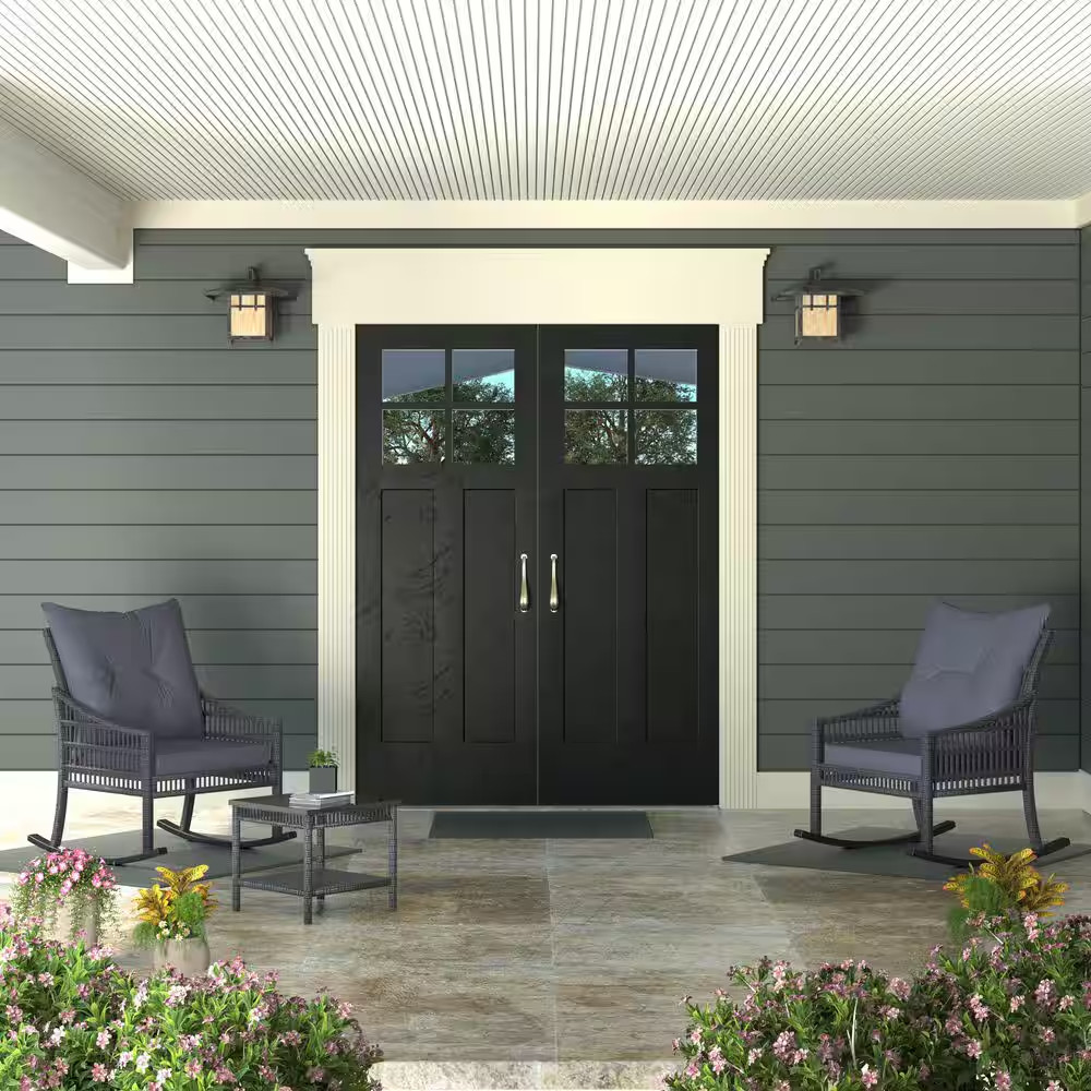 Gray 3-Piece Patio Wicker Outdoor Rocking Chair Set with Cushions and Pillows