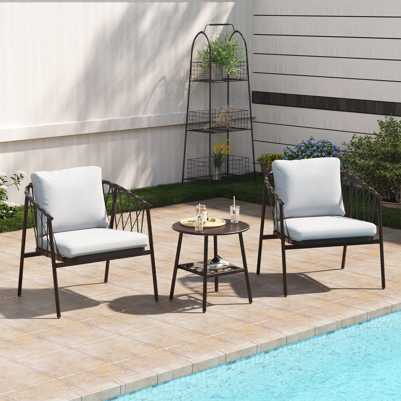 LAUSAINT HOME 3Handwoven Rope 3-Piece Bistro Set Piece Outdoor Patio Dining Set