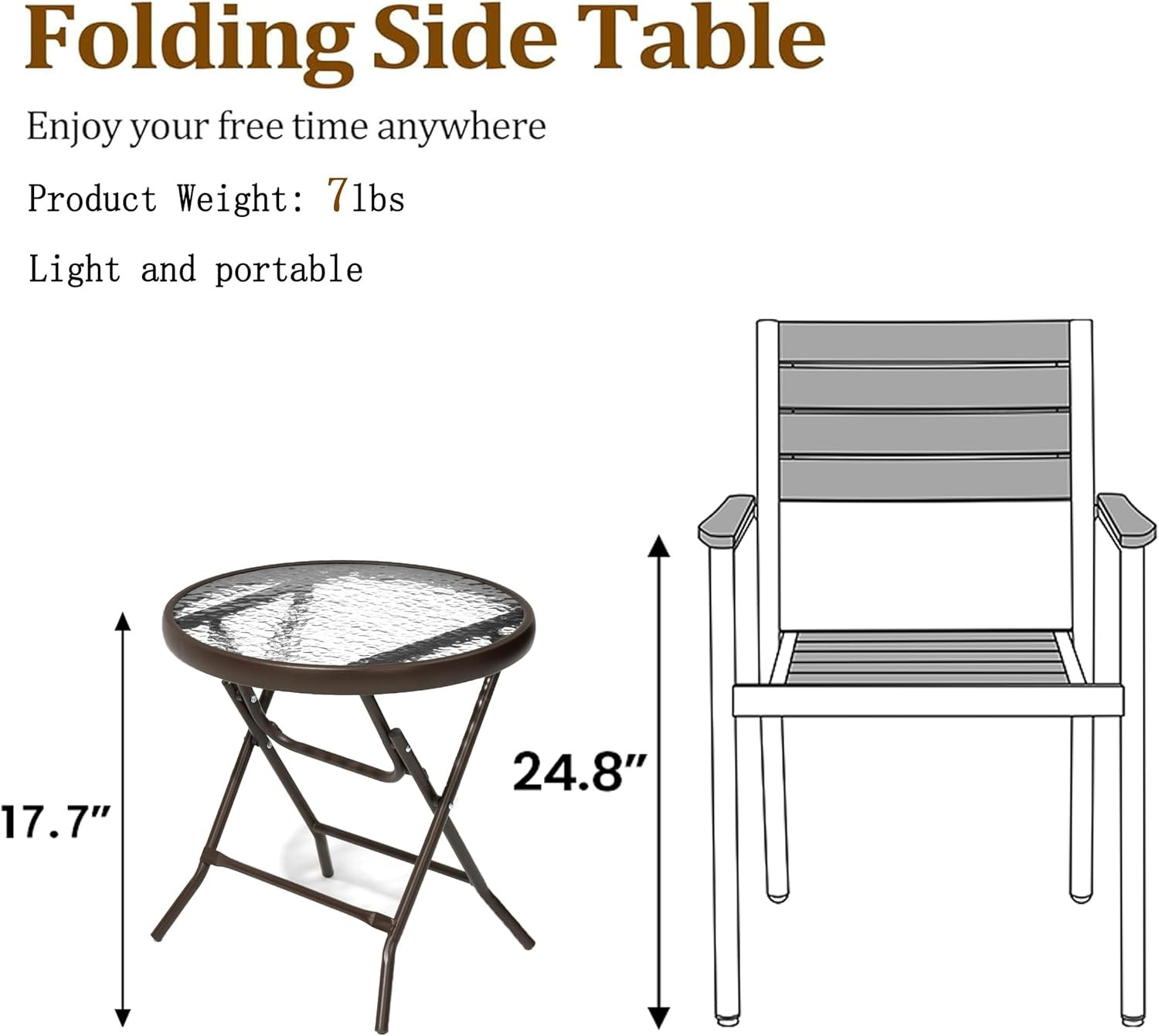 Outdoor Side Table – Small Folding Patio End Table for Pool, Balcony, Porch