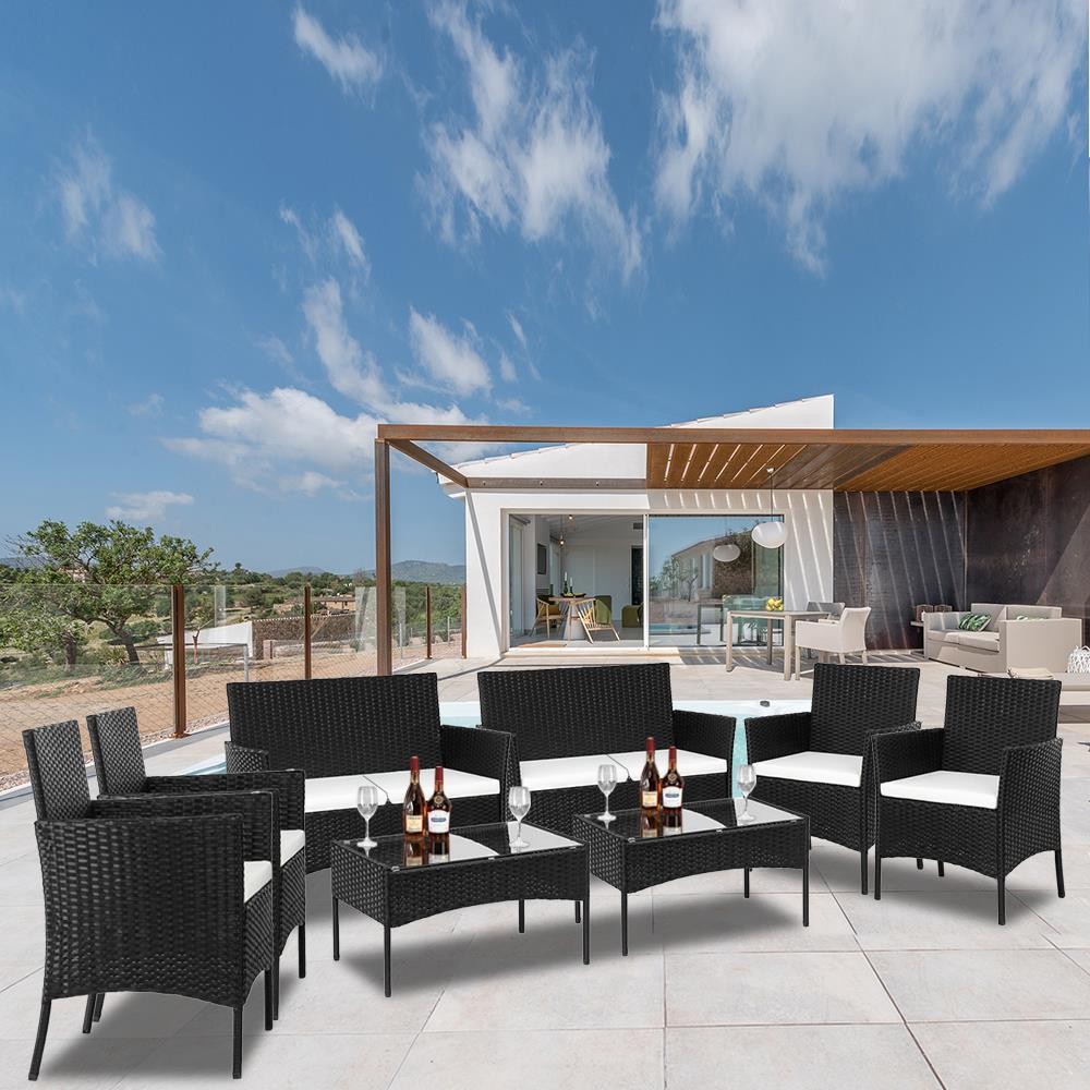 8 PCS Rattan Patio Wicker Furniture Set Cushioned Sofa Outdoor with Coffee Table