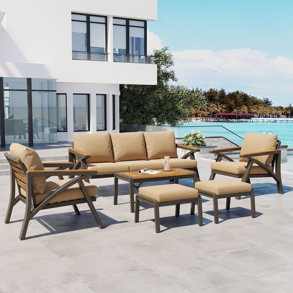 6-Piece Outdoor Patio Furniture Set, Steel Frame Sofa Set with Coffee Table