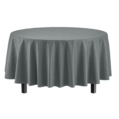 Exquisite 12-Pack Premium Plastic Tablecloth 84in. Round Table Cover – Silver