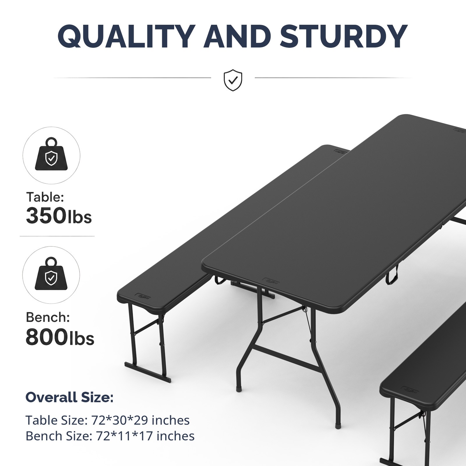 3PCS 6FT Folding Picnic Table with Benches, Table, Handle for Outdoor Camping