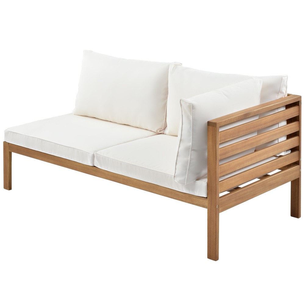 4PCS Acacia Wood Patio Sectional Sofa Set w/UV Protected Cushions & Coffee Table