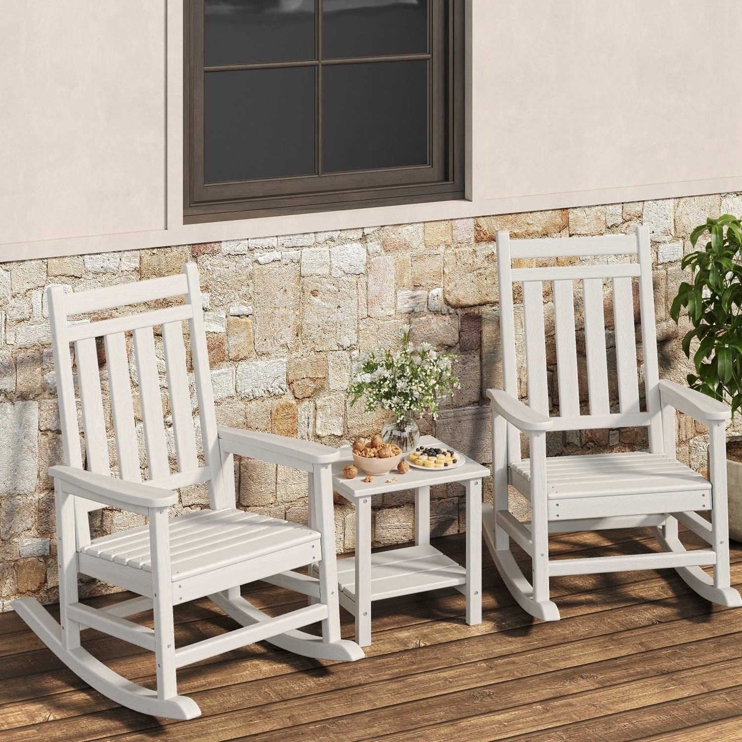 Rocking Chairs and Table 3 Pieces Set All Weather Resistant Furniture for Patio