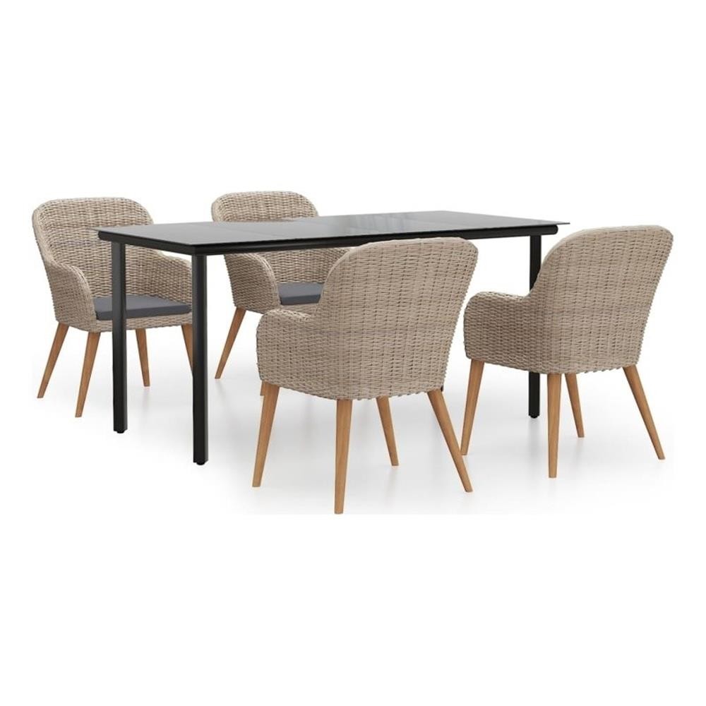 Bowery Hill Garden Dining Set Table – Black/Chairs – Brown/Cushions – Dark Gray
