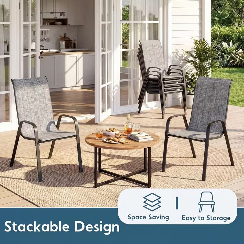 7pcs Outdoor Dining Table and Chairs for 6 People – Textilene Stackable Patio Fu