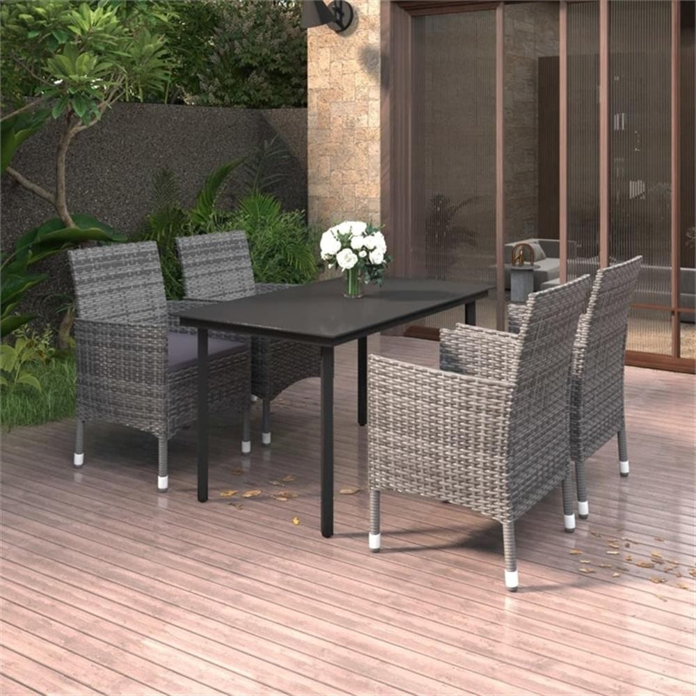 Bowery Hill Contemporary Garden Dining Set in Gray/Dark Gray/Black