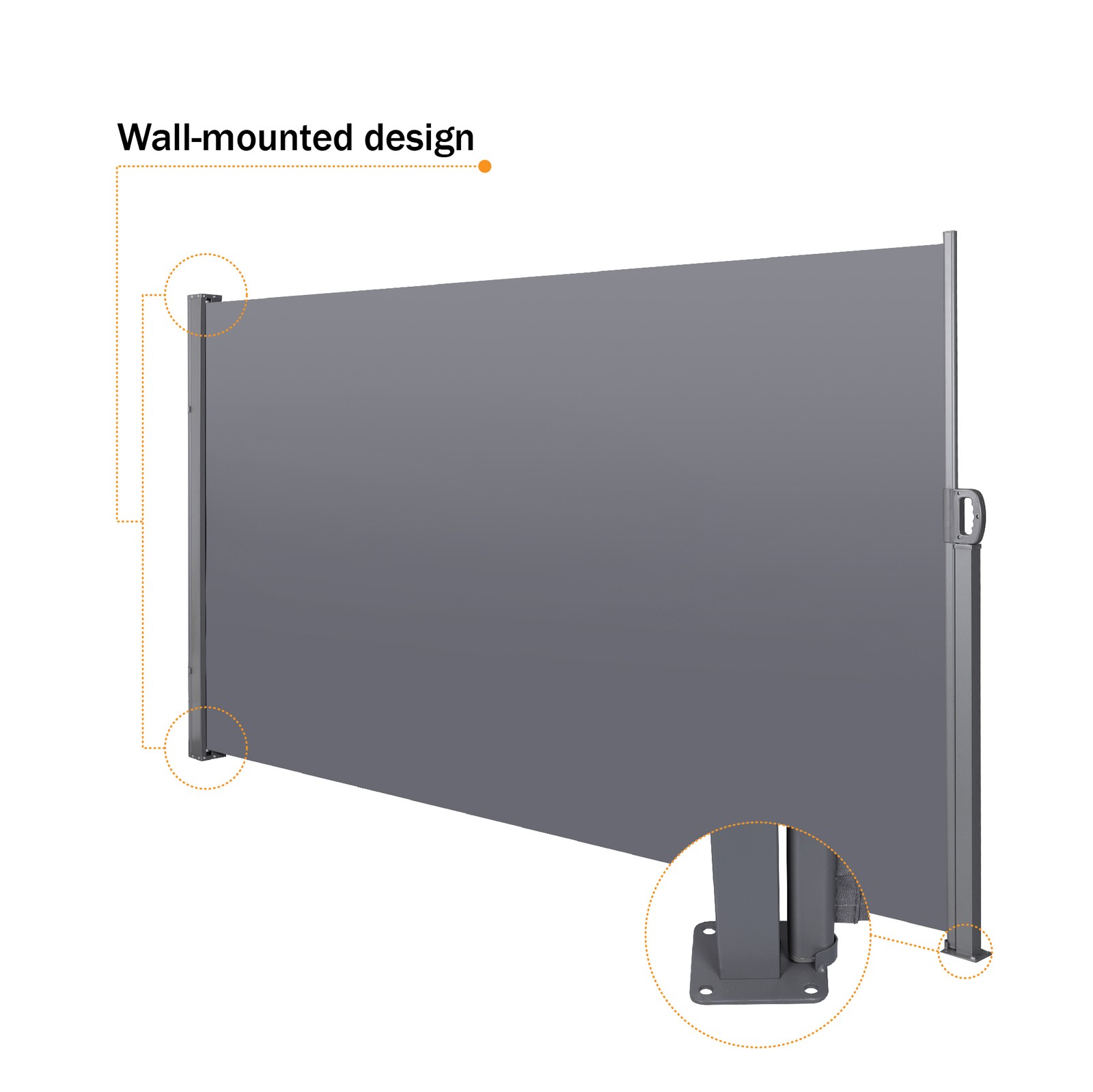118.1″x62.9″ Retractable Side Screen Awning, UV Resistant, Waterproof -Dark Grey