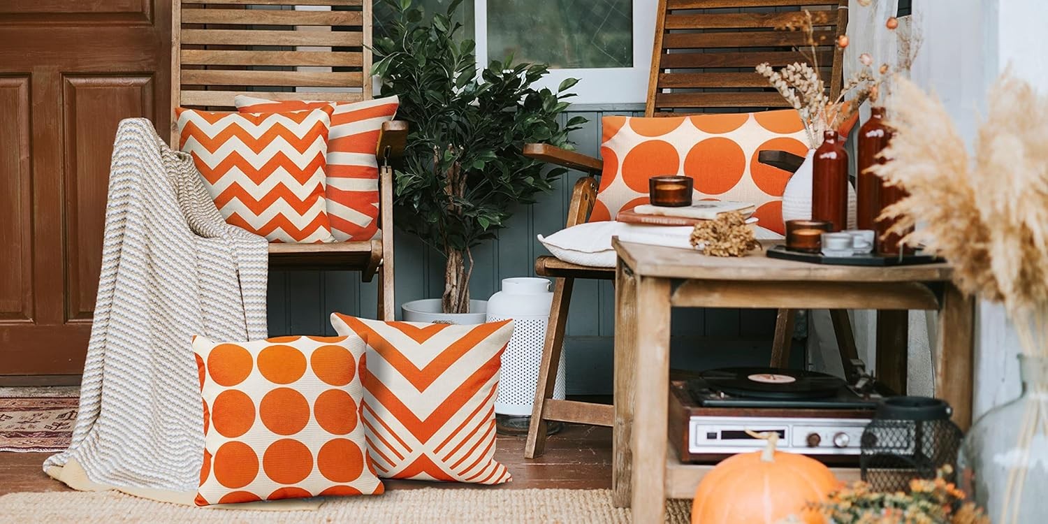 Outdoor Pillow Covers Fall Patio Throw Pillow 17.7″ x 17.7″ (Pack of 4) Orange