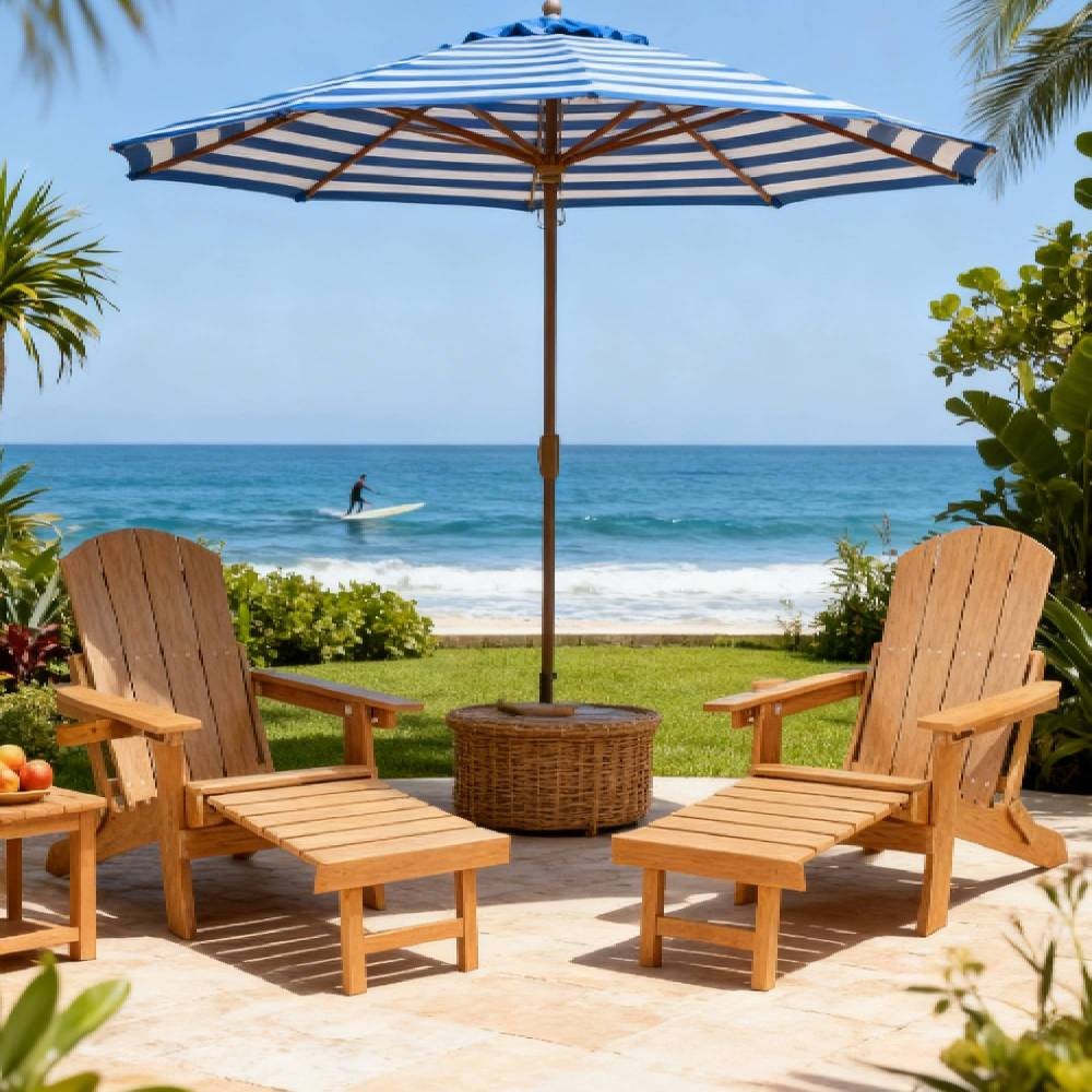 2 Pack Foldable Patio Lounge Chair w/ Ottoman & Cup Holder, All-Weather