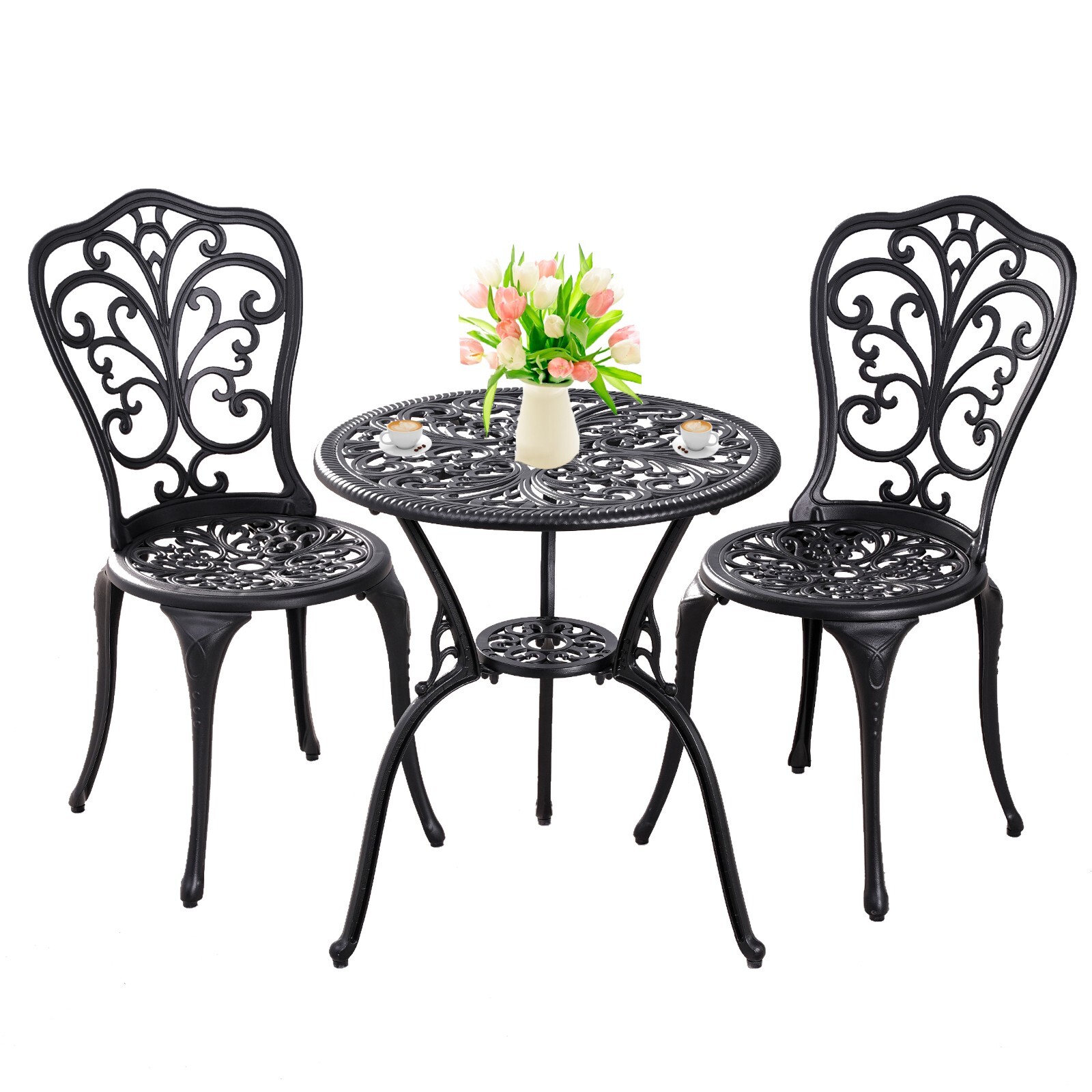 Cast Iron 3 Piece Patio Bistro Sets Outdoor Bistro Table and Chairs Set of 2