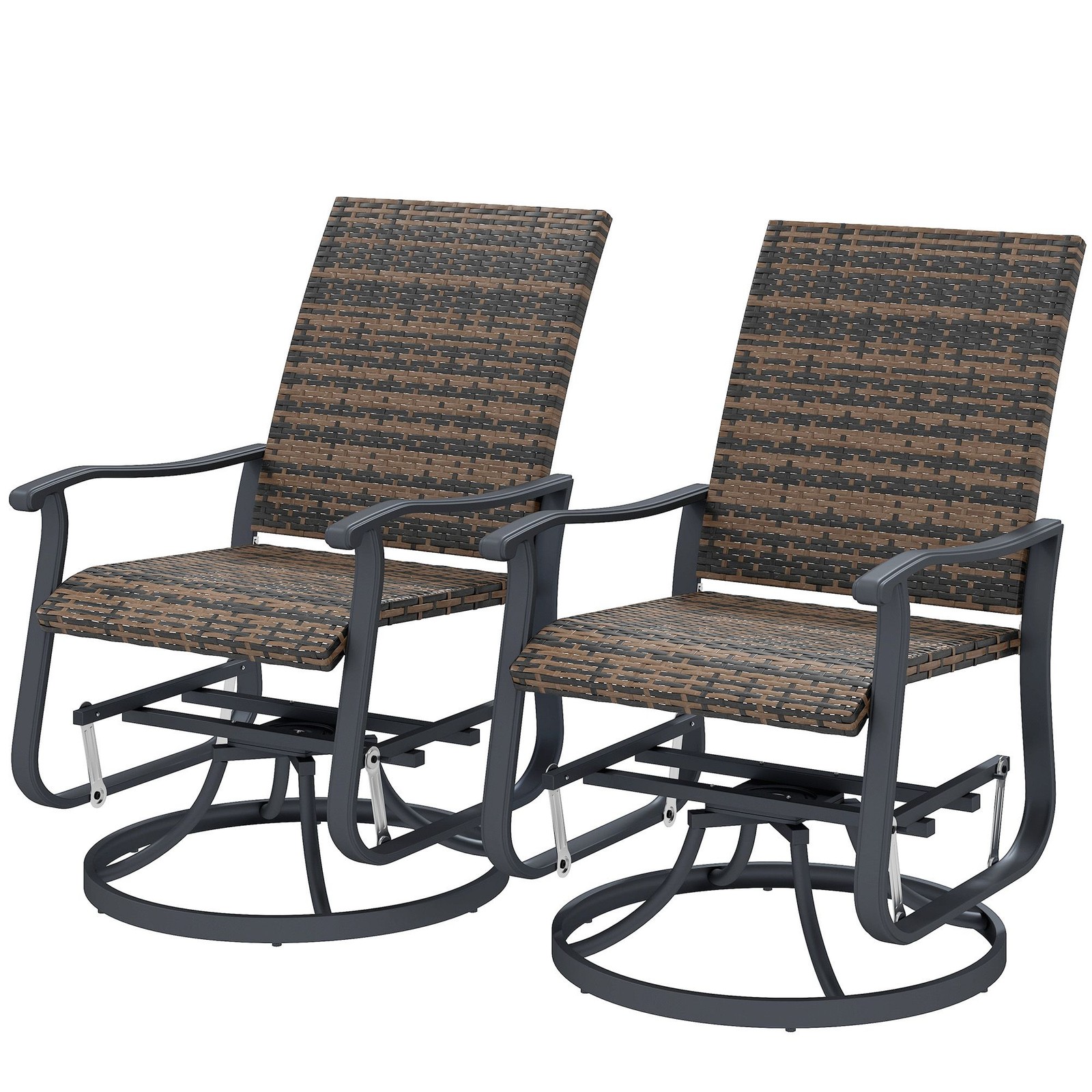 Swivel Glider Patio Chairs Set of 2, UV-Resistant PE Wicker, Steel Frame