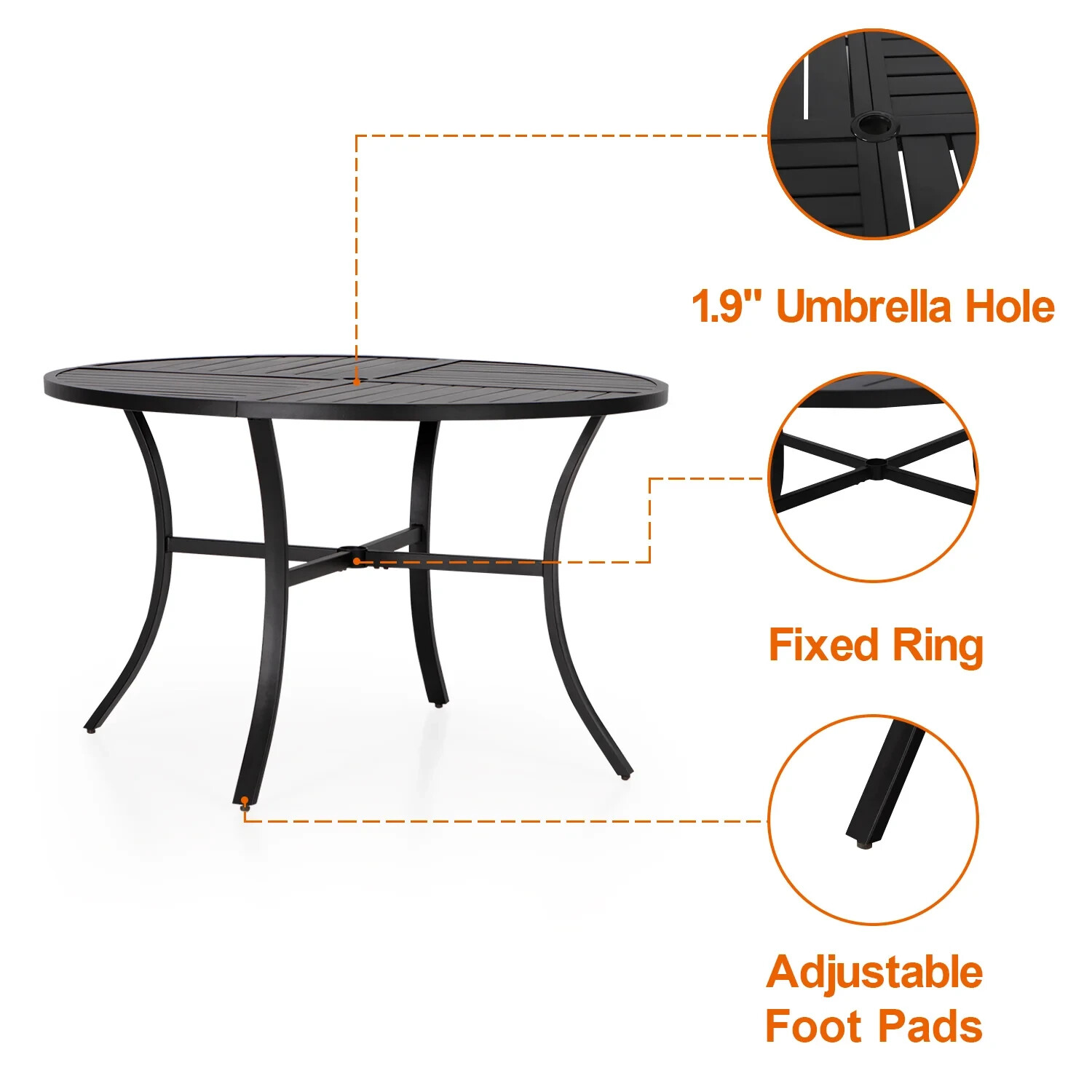 5 Piece Outdoor Dining Set Patio Table Chairs Set Round Table w/ Umbrella Hole