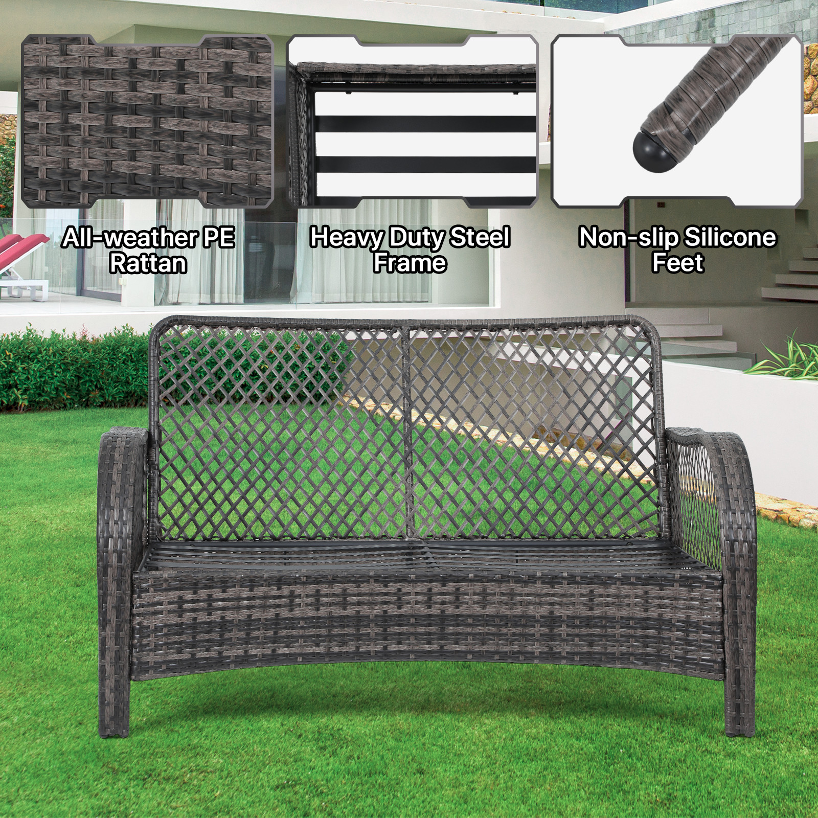 2 Set of Patio PE Rattan Furniture Set All-Weather Sofa Coffee Table w/Cushion