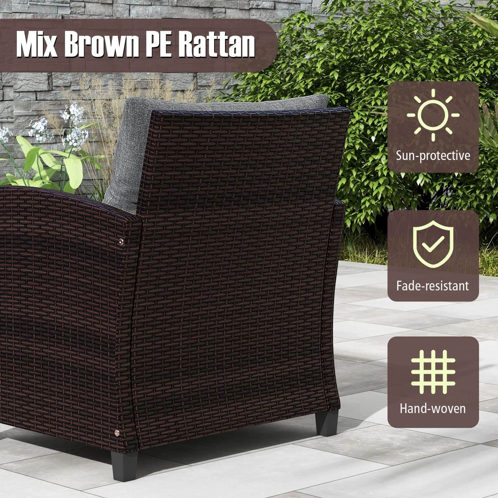3PCS Patio Rattan Furniture Set Cushioned Conversation Set Sofa Turquoise