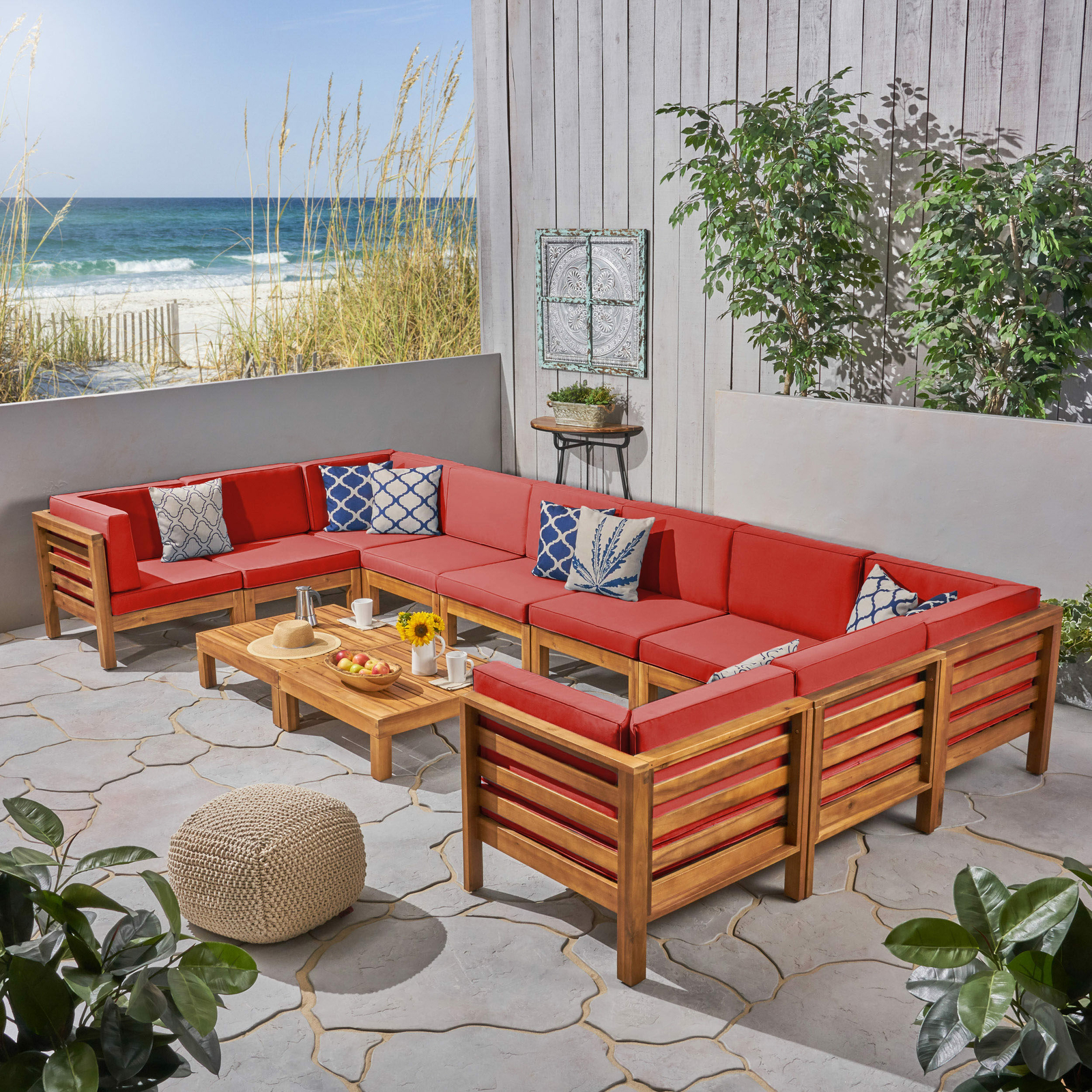 Ravello Outdoor U-Shaped Sectional Sofa Set with Coffee Tables