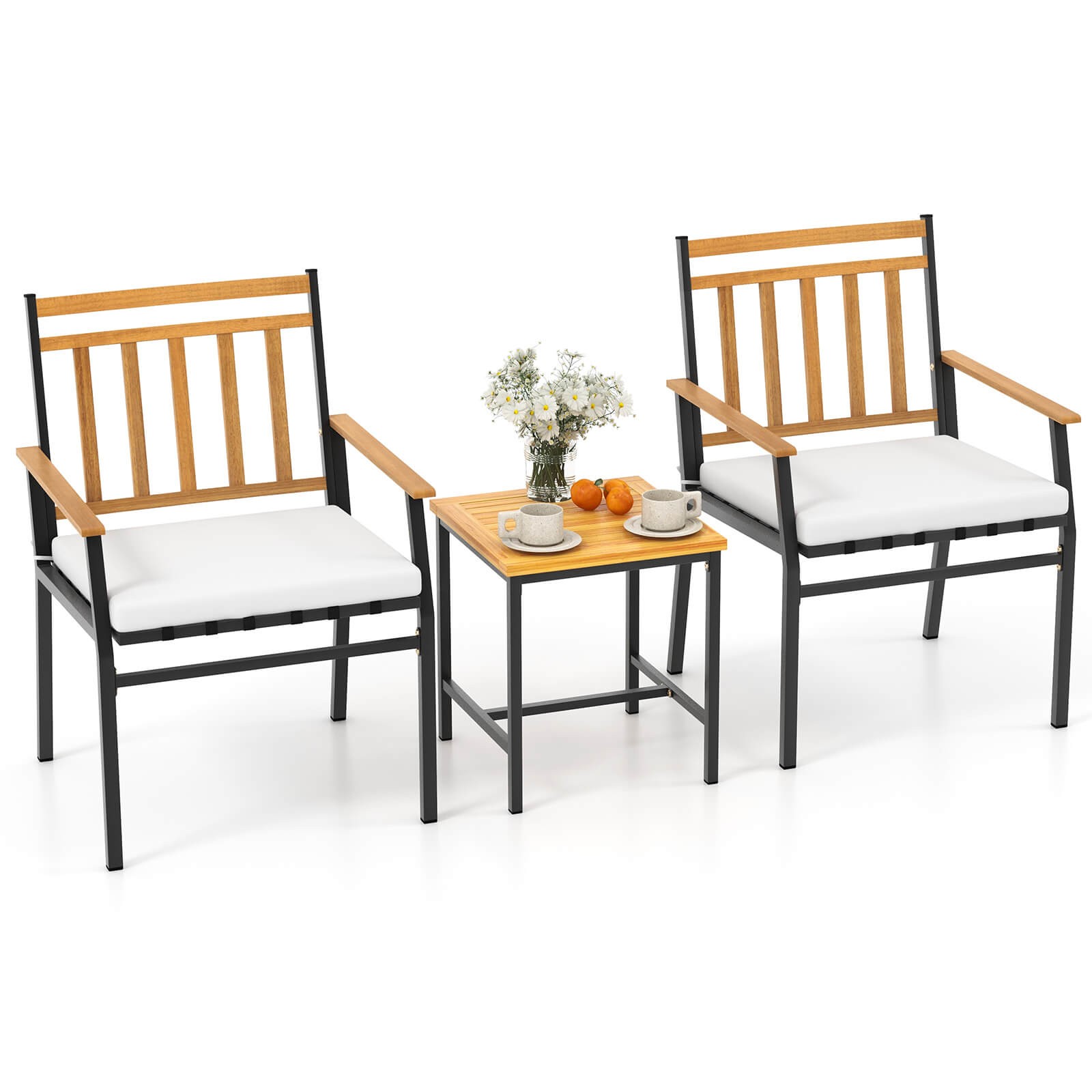3 PCS Outdoor Furniture Set w/ Coffee Table Heavy-Duty Metal Frame for Balcony