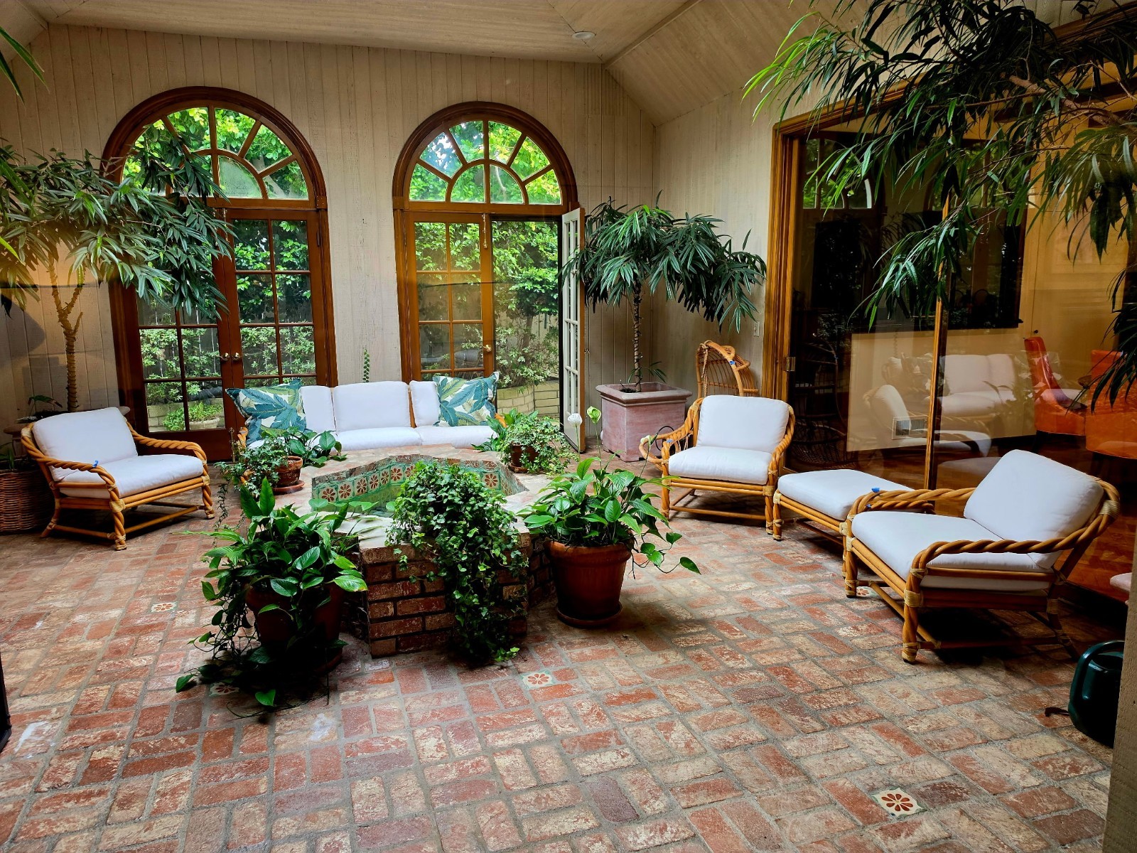 Vintage Rattan Bamboo Sunroom Furniture Set Sofa 3 Chairs Ottoman Hanging Chair