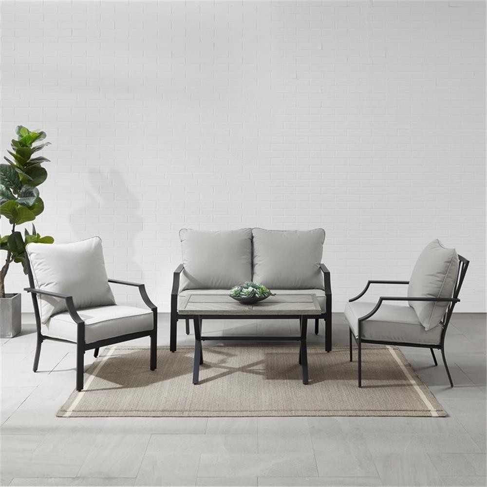 Pemberly Row 4-Piece Modern Metal Conversation Set in Gray/Matte Black