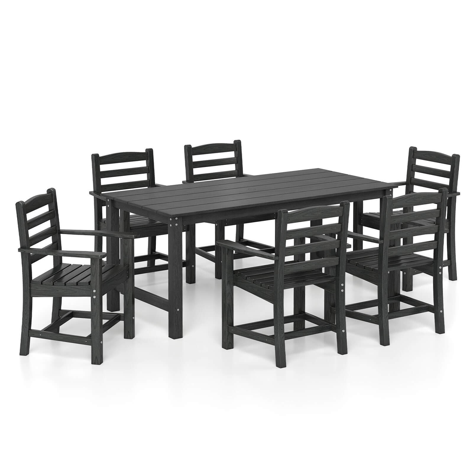 7 PCS Outdoor Dining Table Set for 6 People Rectangle Table & 6 Armchairs