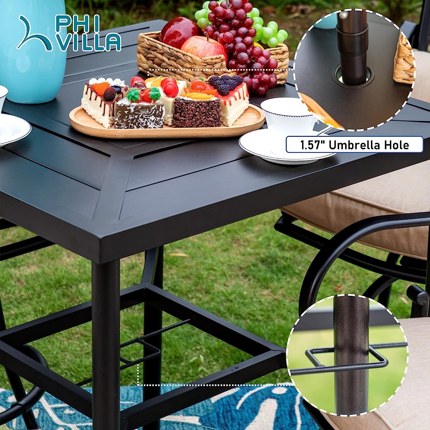 Patio Bar Table Chair Set of 3 Swivel Bar Height Chair Bar Chairs Outdoor Stools