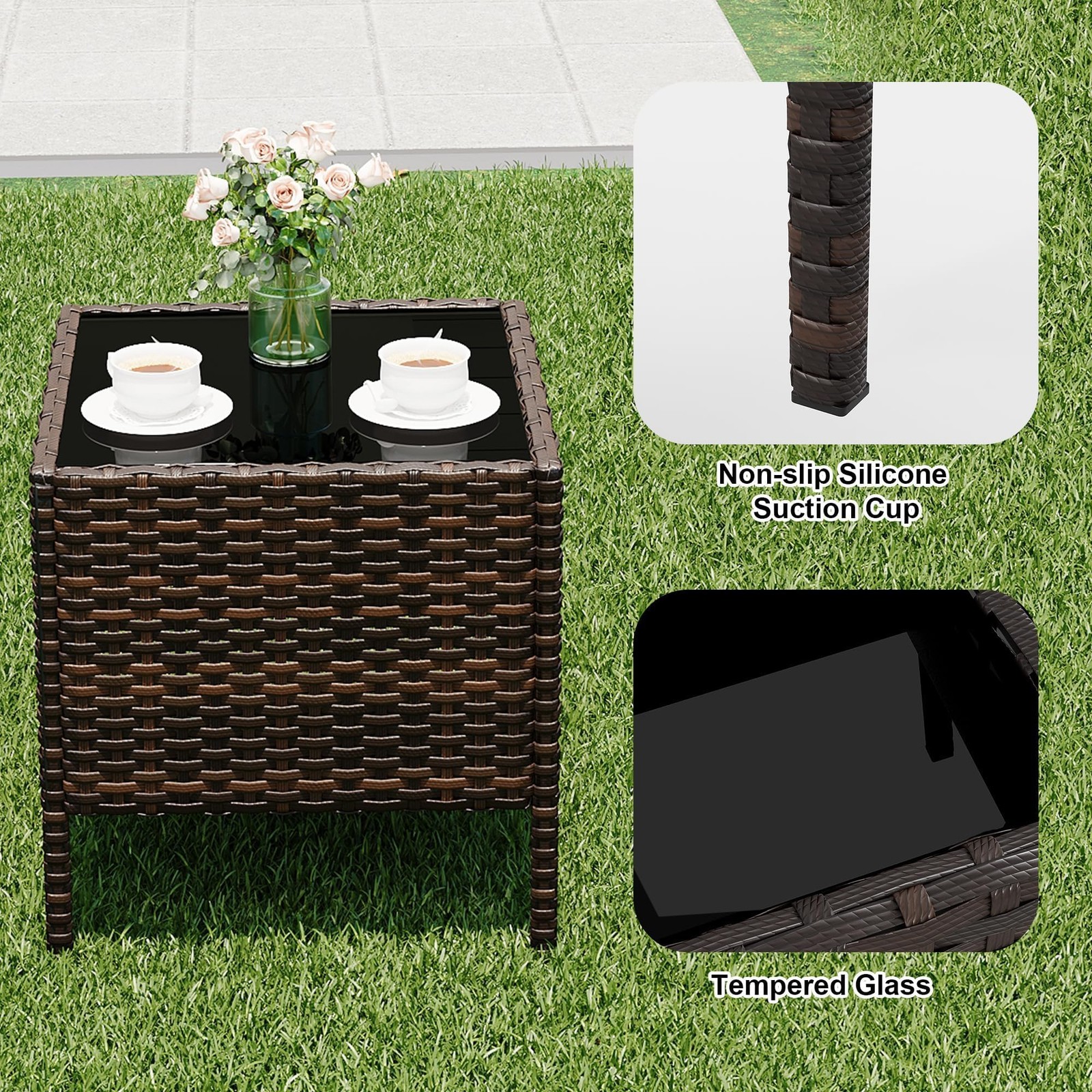 3-Piece Outdoor Patio Furniture Set, Wicker Chair & Soft Cushions w/Coffee Table