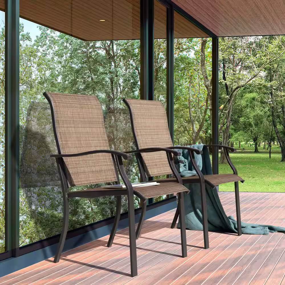 2 Pieces Brown Outdoor Indoor Textilene Dining Chairs