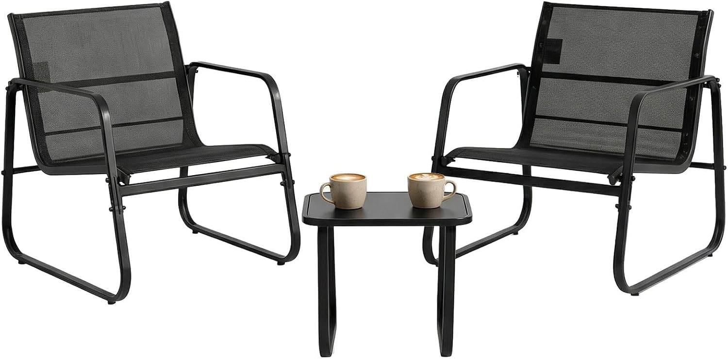 DUMOS 3 Piece Patio Bistro Furniture Set Table & Chairs Balcony Poolside