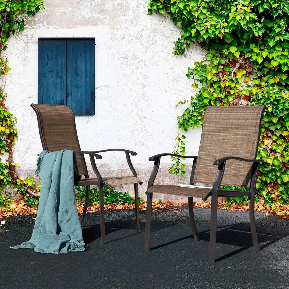 2 Pieces Brown Outdoor Indoor Textilene Dining Chairs