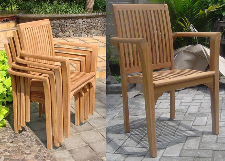 Lua A-Grade Teak 11pc Dining 117″ Rectangle Table Stacking Arm Chair Set Patio