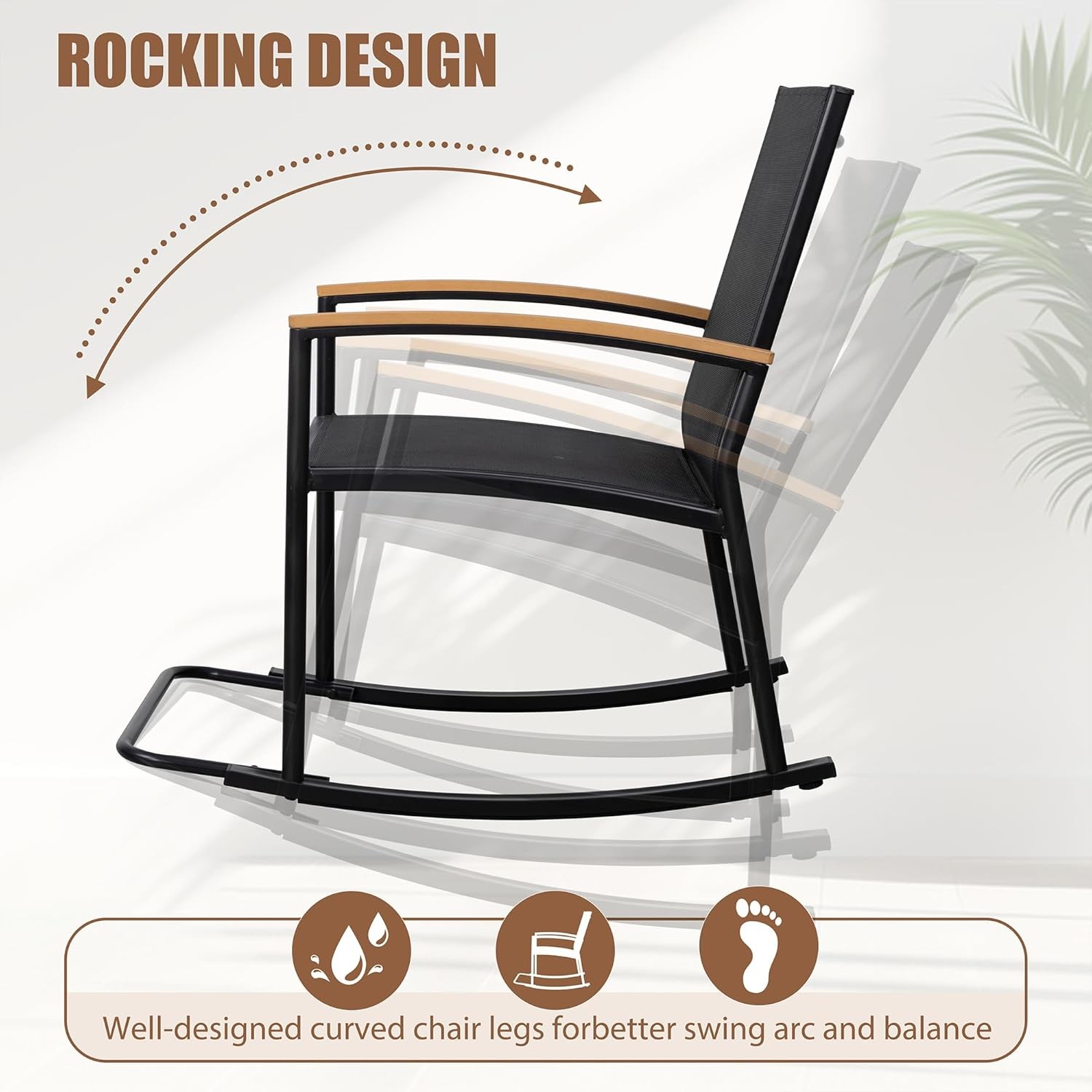 3 Piece Outdoor Rocking Bistro Set Textilene Fabric Small Patio Furniture Set