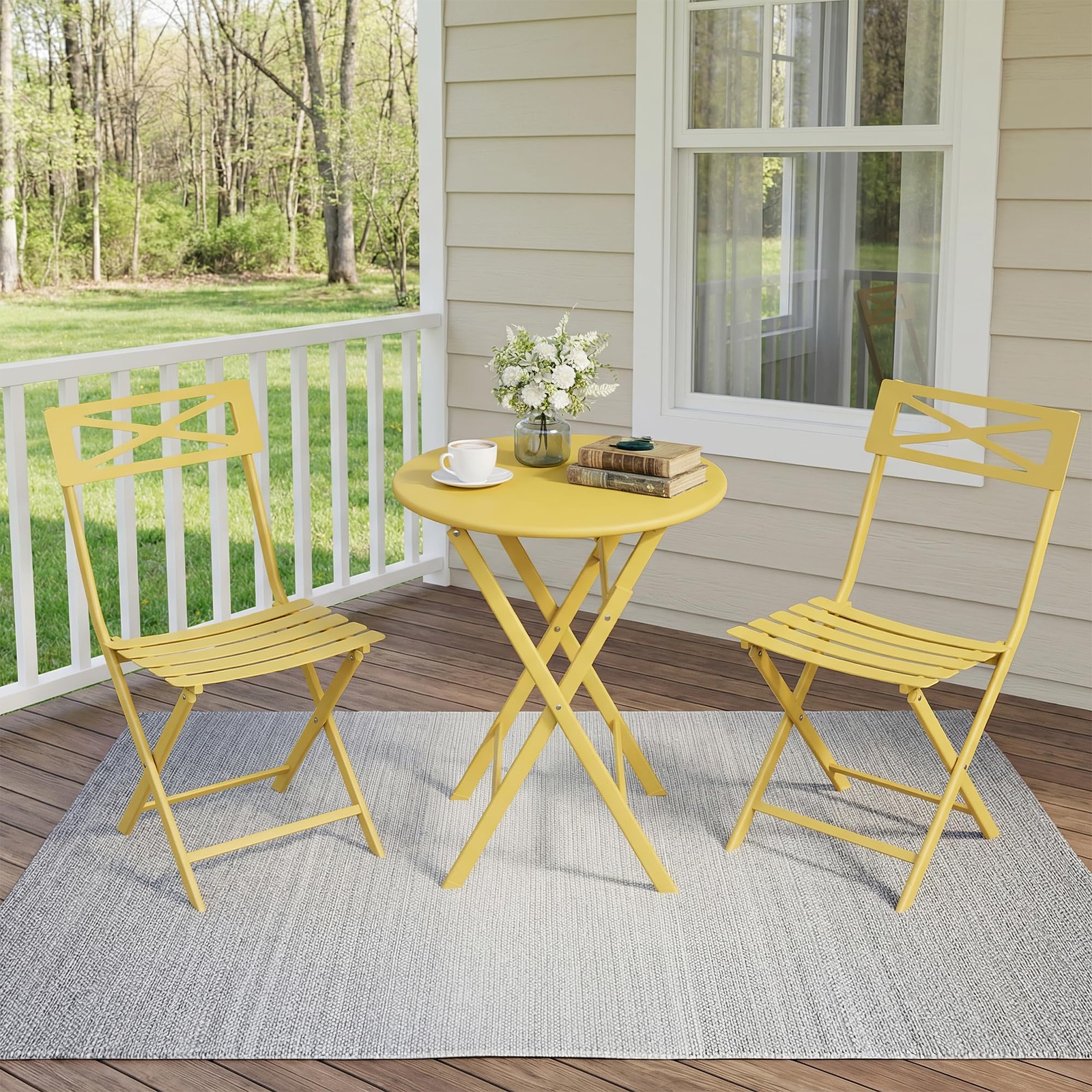 3pcs Folding Bistro Set ,Outdoor Patio Furniture Set All-Weather Table and Chair