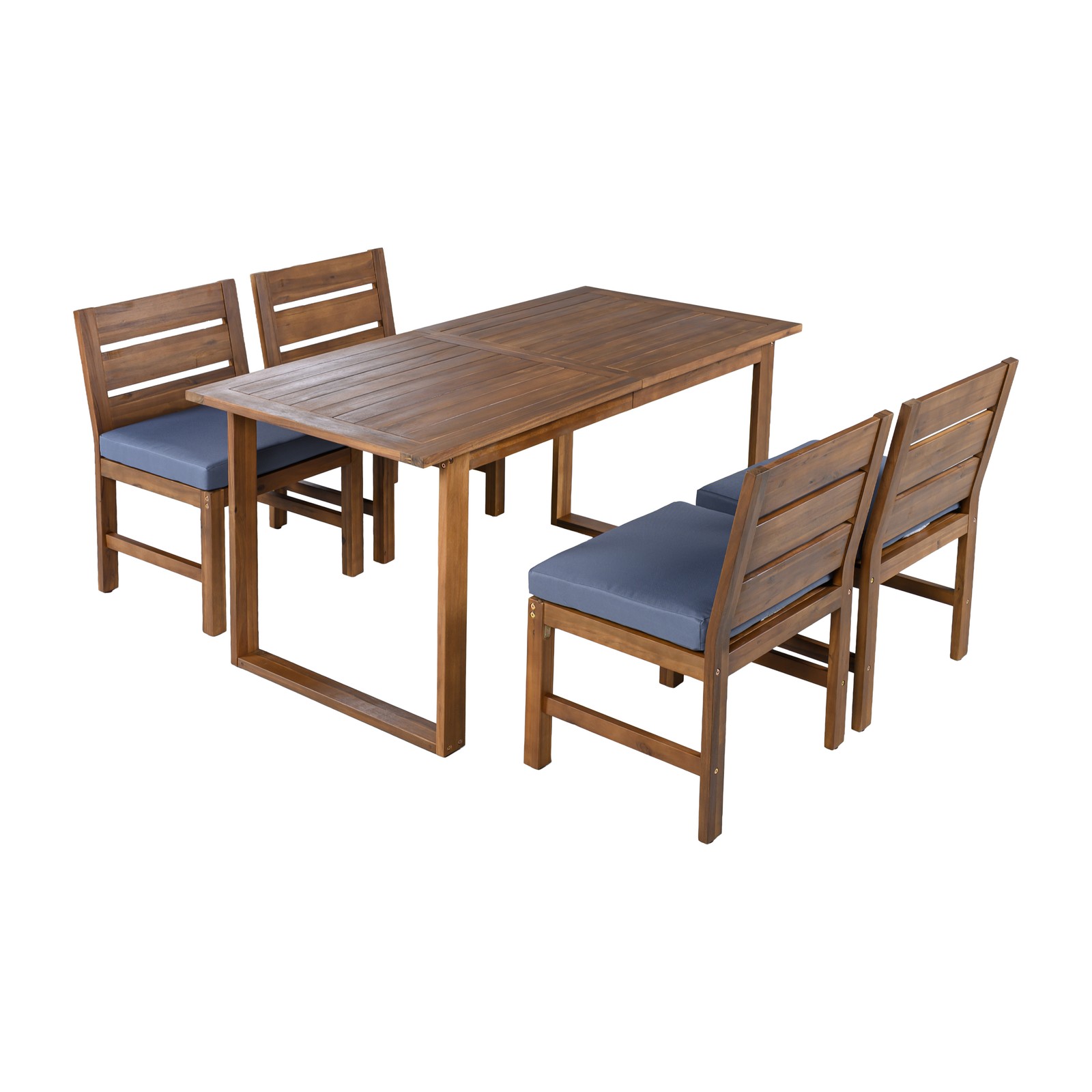 Acacia Wood Outdoor Dining Set for 4 with Cushions, Farmhouse Style