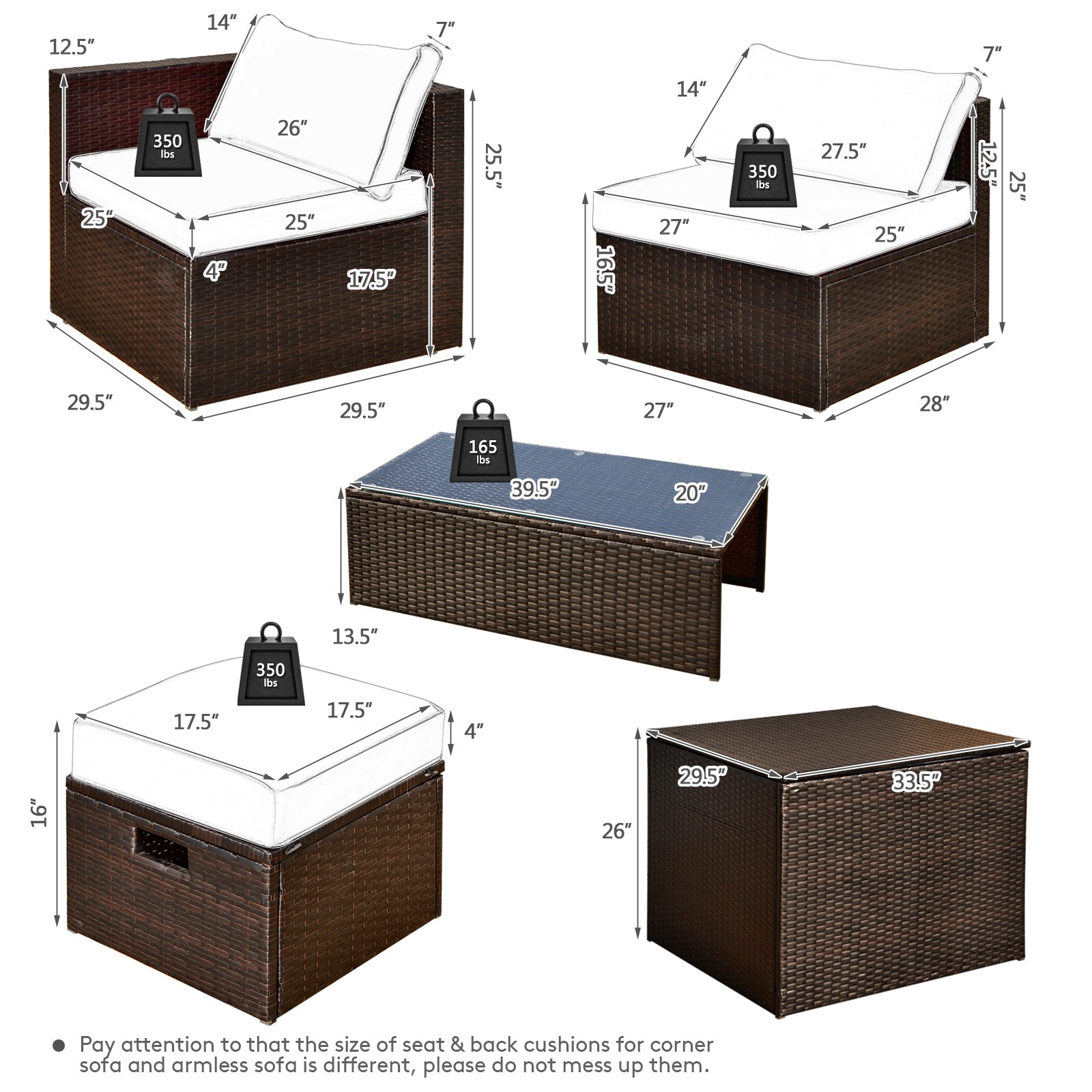Patiojoy Patio 8PCS Rattan Furniture Set Space-Saving Storage Cushion Navy